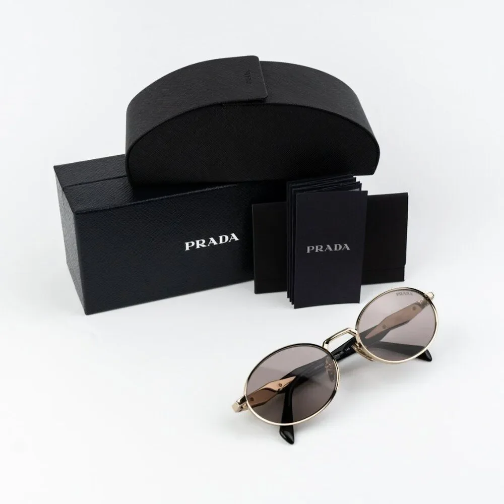 NEW Prada PR65ZS ZVN20I Pale Gold Purple Brown Oval Metal Unisex Sunglasses - Picture 10 of 11